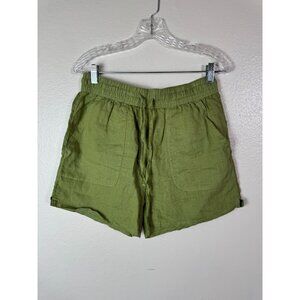 C&C California Womens Green 100% Linen Shorts Elastic Waist Size Medium Pull-on